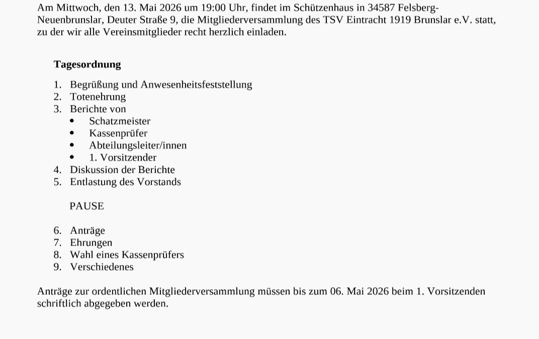 Jahreshauptversammlung 2026