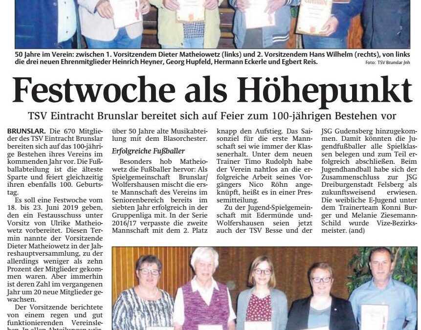 TSV Brunslar ludt zur JHV 2018