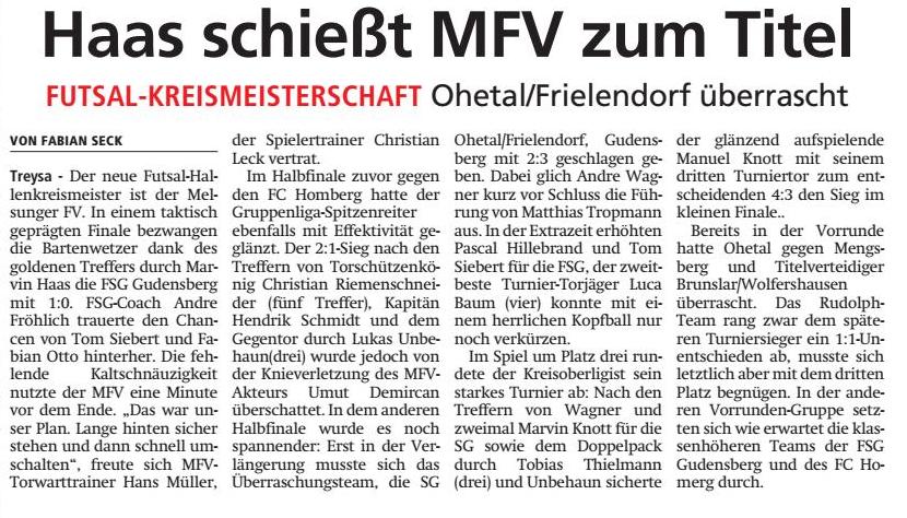 SG-Fußballer bei Futsal-Kreismeisterschafts- Endrunde dabei